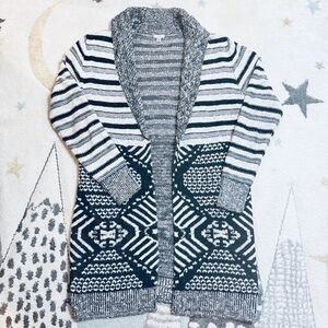 Ecote Gray and White Mixed Design Patterned Cardigan Long Sweater